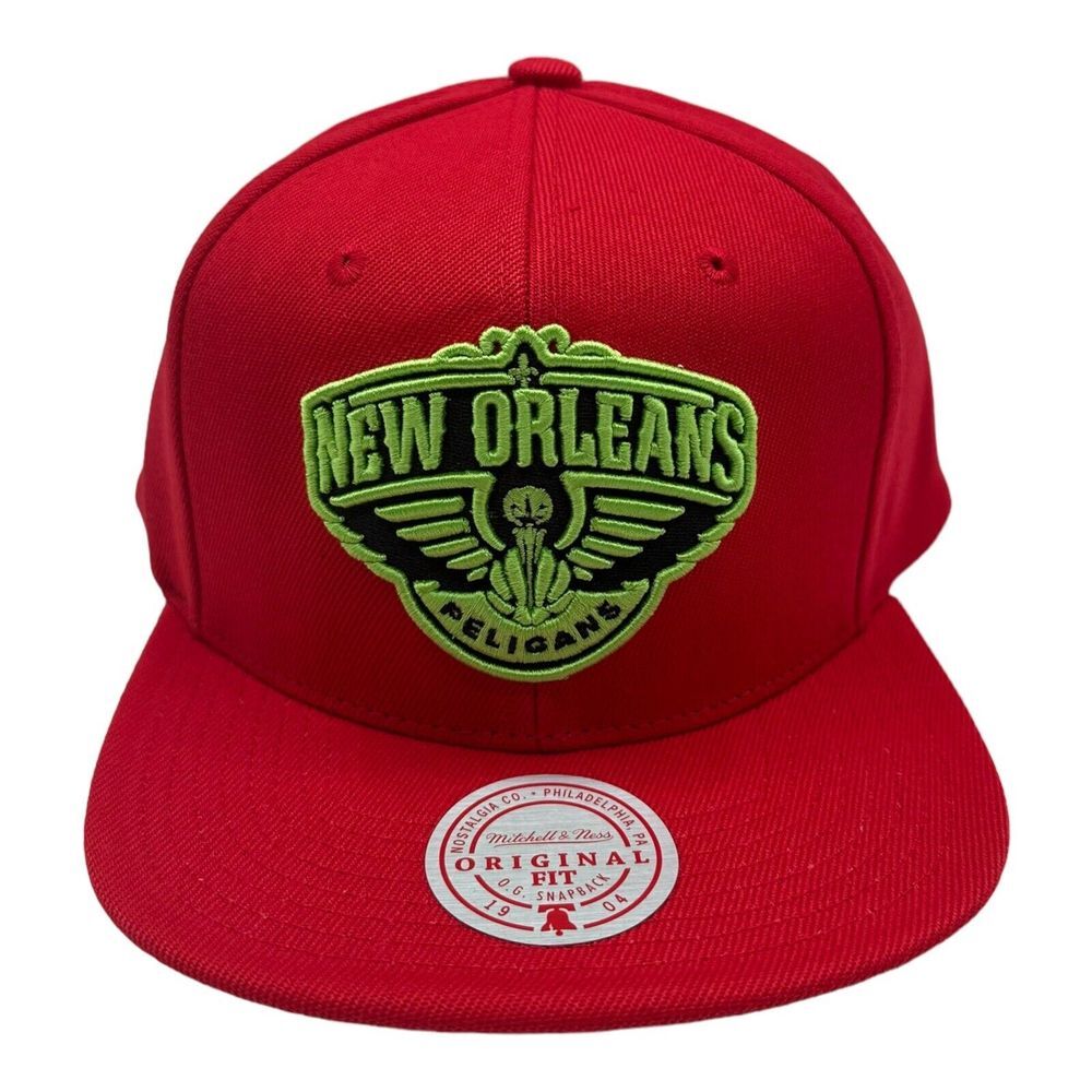 NWT Mitchell & Ness New Orleans Pelicans NBA Reverse Grinch Snapback Hat Cap Red